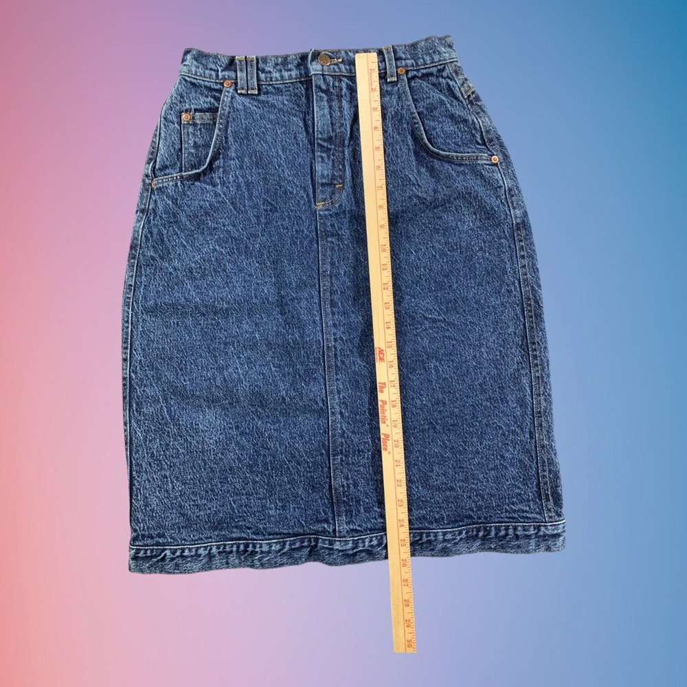 Vintage‎ Lee Denim Skirt Womens 14 High Waist Medium Wash Midi Y2K 90s USA - Picture 9 of 12